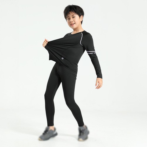 Youth Boys Long Sleeve Compression Shirt & Pants Quick Dry Sports Base Layer Set - Picture 5 of 15