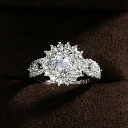 2Ct Round Cut Halo Engagement Ring in 14k White Gold Silver Plated  