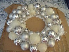 HOLIDAY Sparkle Silver White Ornament Ball 17" WREATH Tinsel GLITTER Christmas