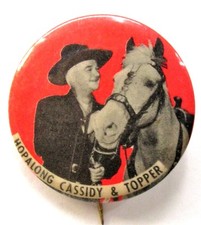 type A 1950's HOPALONG CASSIDY  TOPPER Cowboy RED bkgd 1.75" pinback button 