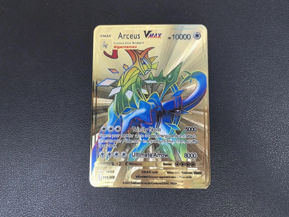 Metall Gold Karte - Pokémon 10000 Punkte Metallkarten TCG Arceus VMAX Geschenke für Kinder