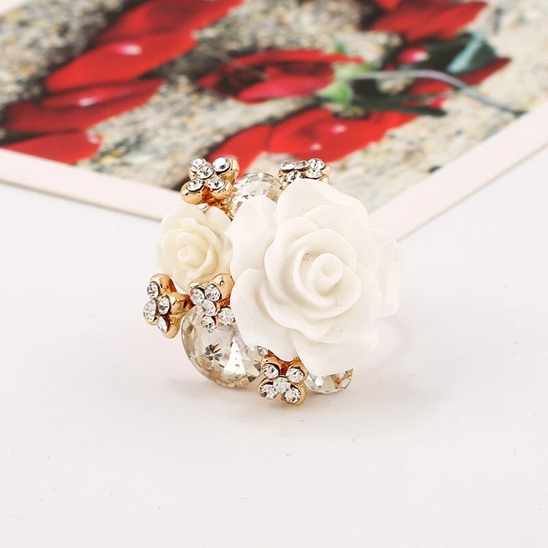 Adjustable Resin Rose Flower Ring for Women Bohemian Style Ethnic Jewelry - Image 3 of 4