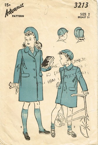 1940s Vintage Advance Sewing Pattern 3213 Toddler Girl or Boys Coat & Hat Size 2 - Picture 3 of 6