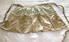 Vintage Handmade Apron Brown Green Print Of Hearts Flowers 3 Big Pockets