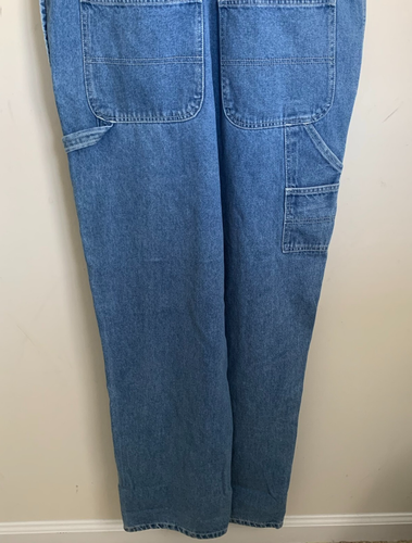 Old Navy Overall Bib Faded Blue Denim Medium Wash Pockets Buttons Cotton Size L - Picture 5 of 8