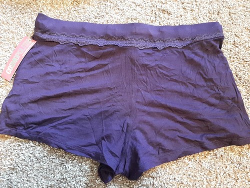 NWT Women's Dark Purple Sleep Shorts with Pockets, Lace Accent, Sz Small - Picture 2 of 5