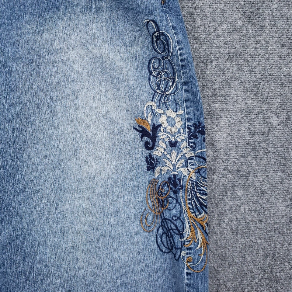 Falda Avenue Jeans Mujer 26 Plus Azul Denim Bordado Floral Lápiz Recto Foto 4 de 4