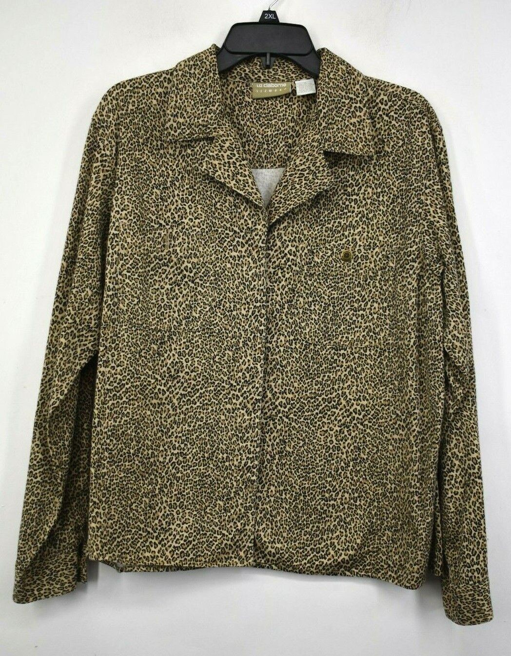 Liz Claiborne Women Animal Print Long Sleeve Button Front Cotton Shirt Jacket 14