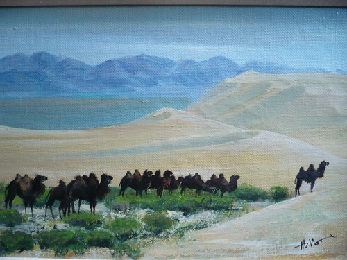 OLIO VINTAGE, CAMMELLO PAESAGGIO? DESERTO DEL GOBI? FIRMATO IMPRESSIONISTA MODERNO - Foto 5 di 13