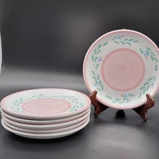 Caleca PINK GARLAND 8" Salad Plates Hand Painted Floral VTG Salvo Italy Set of 6