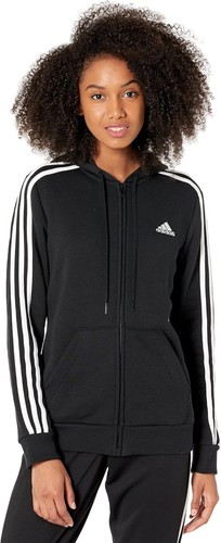 NEW w Tags Adidas Women’s Essentials 3-Stripes Zip Fleece Hoodie Black Size S - Picture 1 of 5