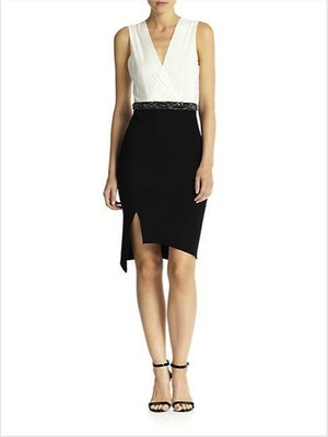 Haute Hippie Embellished Stretch Black Cream Silk Short Dress Size