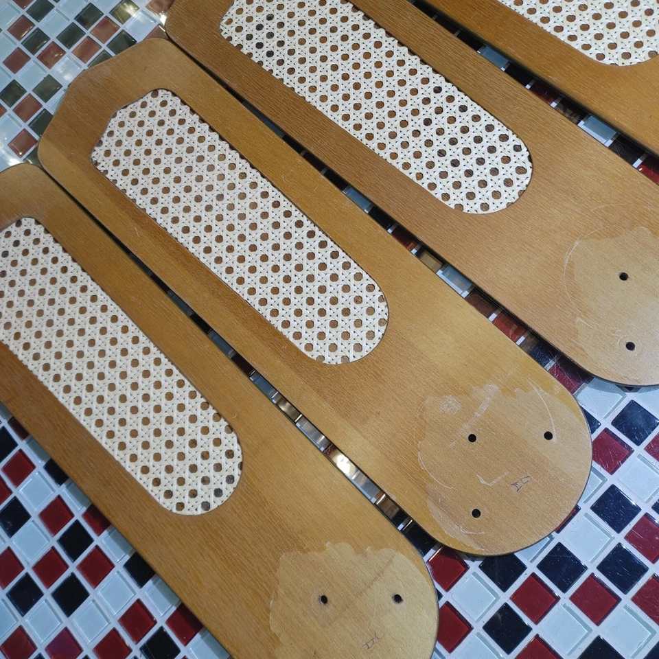 READ ~ Vtg Ceiling Fan Blades Cane Wood Caning Inset Wicker Set Of 4 - Image 4 of 4