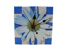 Time Design Floral Magnetic Clock Blue Yellow Daisy Refrigerator Magnet 3.5x3.5"