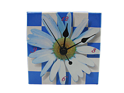 Time Design Floral Magnetic Clock Blue Yellow Daisy Refrigerator Magnet 3.5x3.5''