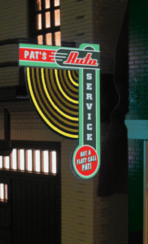 FAN SHAPED ANIMATED NEON  SIGN- HO-SCALE LIGHTS, FLASHES, BLINKS - LEFT VERSION - Afbeelding 1 van 2