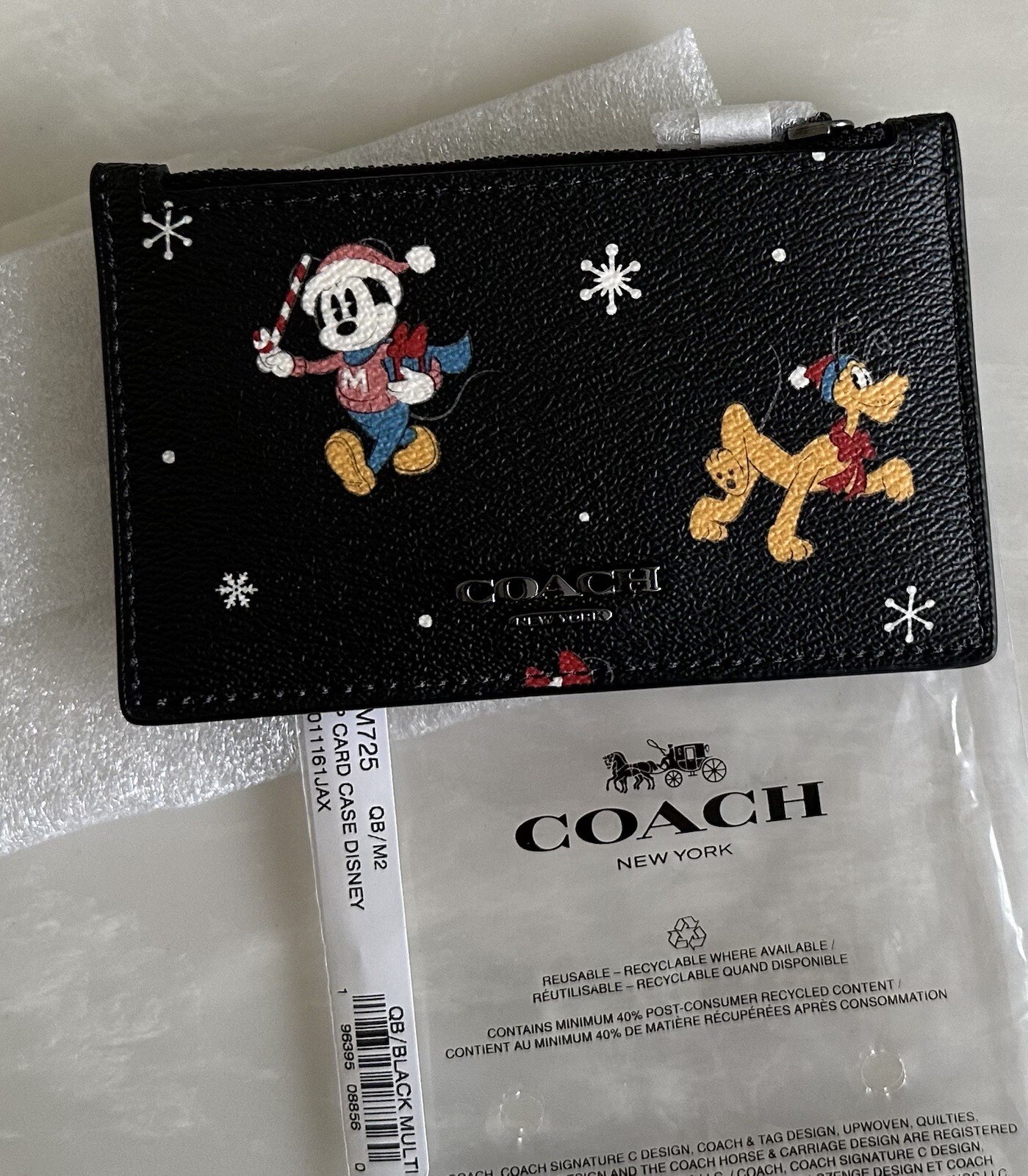 NWT DISNEY X COACH ZIP CARD CASE BLACK/MULTI CM725 image 2