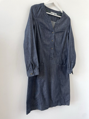 Boden Womens Denim Dress Shift Midi Dark Navy UK 10 Sweetheart Neck 100% Cotton - Picture 2 of 12