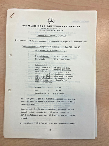 Mercedes-Benz AG, Dieselmotor Mb 846 A, Offerte, Zeichnung, Daimler um 1955