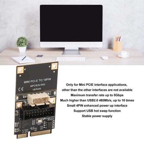 Mini PCIE to USB3.2 GEN1 Front 19Pin Expansion Card 5Gbps USB Hot Swap Expansion - Afbeelding 2 van 12