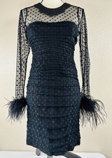 Teri Jon By Rickie Freeman Evening Cocktail Dress Black Lace Beaded Neck 4 NWT