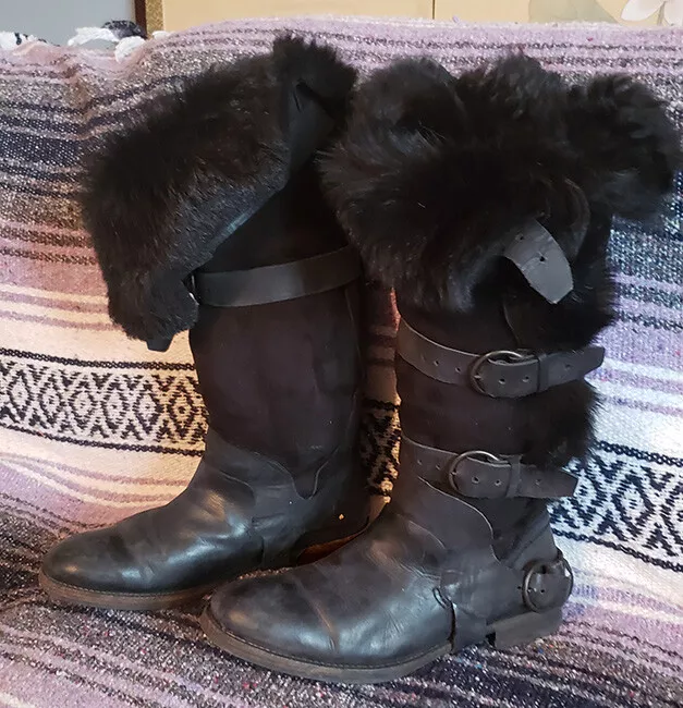 AllSaints Italus Shearling Boots Tall Size UK 39 US 8 1 2 Sold out Rare