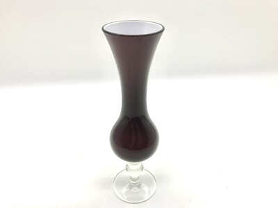 Vtg Bud Vase Dark Amethyst Purple Cased Long Neck Smooth Edge Art Glass 8''