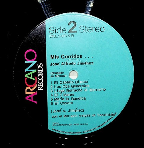 José Alfredo Jiménez Mis Corridos LP Arcano DKL1-3075 Mariachi Vargas - Picture 4 of 4