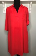 New York & Co Midi Shirt Dress Women's Small 3/4 Sleeve Red Pockets NO BELT