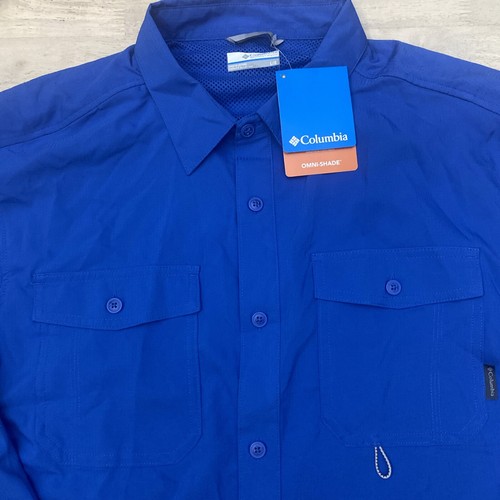 Columbia Omni Shade Button Down Long Sleeve Fishing Shirt Blue Sz Large UPF 40 - Picture 3 of 7