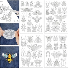 4 Sheets Insect Patterns Stick and Stitch Water Soluble Stabilizer for Embroider