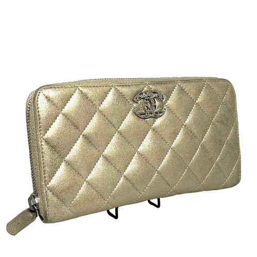 CHANEL Long Wallet  Purse GoldMatelasse Coco Mark Zip Around Auth - Picture 1 of 23