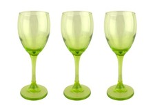 Hand Blown Lime Green Glass Wine Water Goblets 7.5" Set of 3