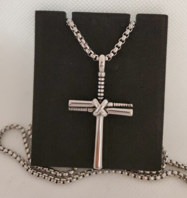 Baseball Bat Stainless Steel Cross Pendant Necklace Silver Black