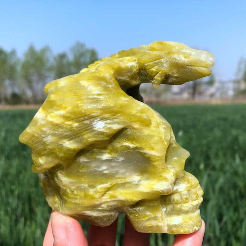 1.05LB Natural peridotone Flying Dragon Skull Quartz crystal Carving XK3579-05-A - Picture 6 of 17