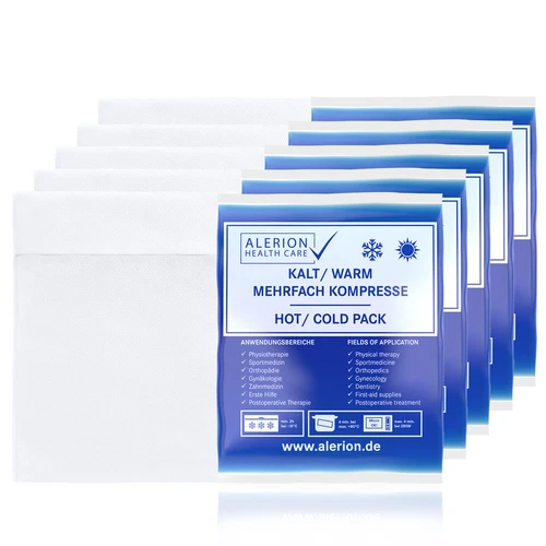 Alerion 5x Kalt Warm Kompresse 13x14 cm Set Angebot + 5x Vlieshülle