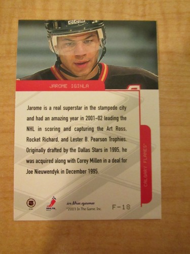 2003-04 In The Game Foil Hockey Jarome Originla #F-18 Calgary Flames - Imagen 2 de 2