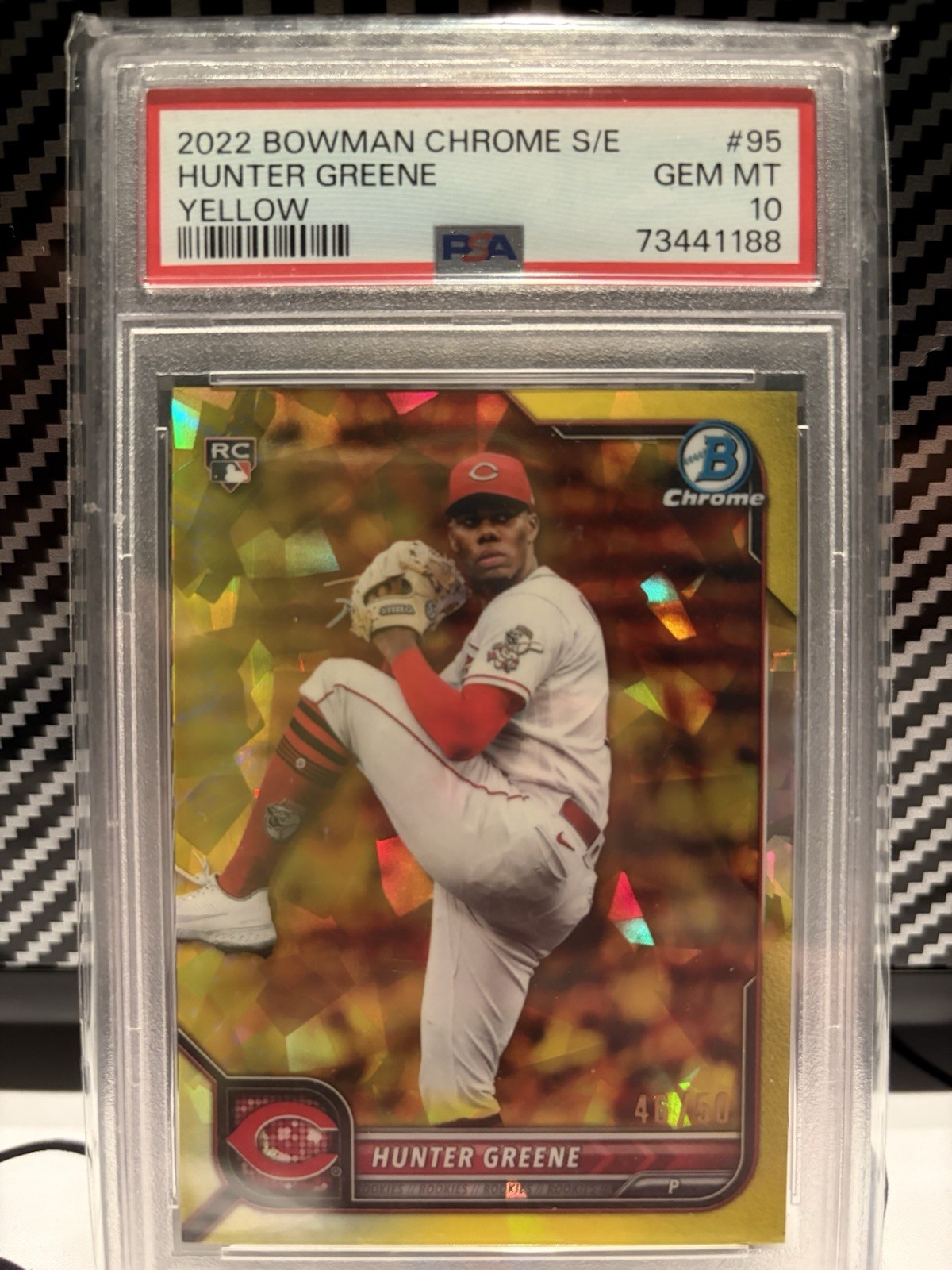 2022 Topps Bowman Chrome Hunter Greene Sapphire Edition Yellow /50 PSA 10 #95