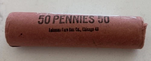 1958‑D Lincoln Wheat Cent Roll • Gem BU • Original Bank‑Wrapped OBW #382