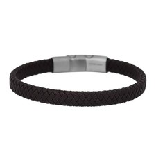 Geoffrey Beene Men's Braided Genuine Leather Bracelet with Stainless Steel Cl...