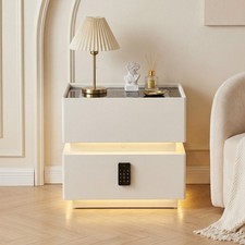 Smart Nightstand with Hidden Safe, Der, Adjustable LED Lights Side Table