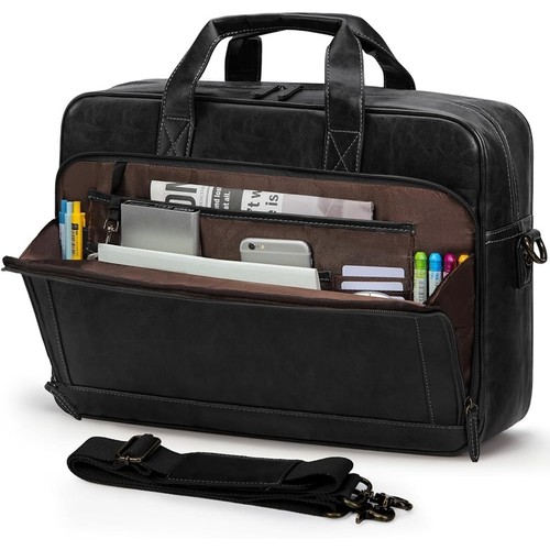 Mens Laptop Bag Leather Briefcase Vintage Messenger Computer Shoulder Work Bag - Picture 2 of 8