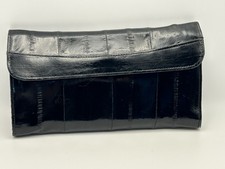 Genuine Eel Skin Wallet Clutch Checkbook Black Card Slots Korea Vtg 7 X 3.75"
