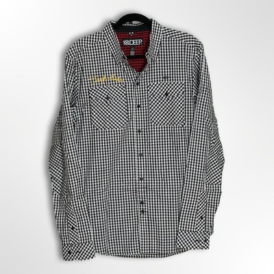 10.DEEP Men's Black & White Plaid Button-Down - Large