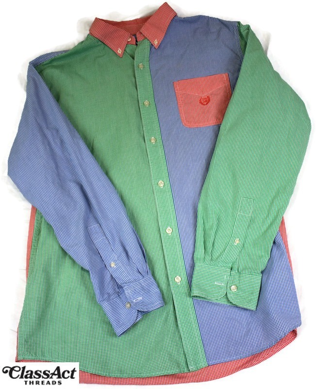 CHAPS Colorblock Patchwork Checked Button Up Butt… - image 1