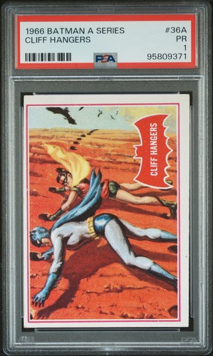 1966 Topps Batman Red Bat #36A Cliff Hangers — PSA 1