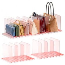 2 Pack Purse Organizer for Closet, Stackable Storage Shelf, Pink