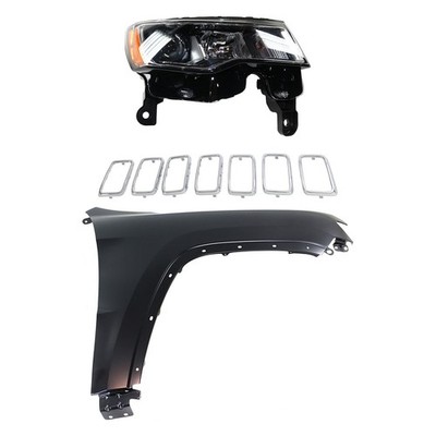 Headlight Kit For 17-21 Grand Cherokee RH Assy Chrome Trim Chrome Grille Laredo