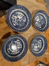 Churchill Blue Willow 6" Cereal Dessert Berry Bowls England Set of 4 Stamped