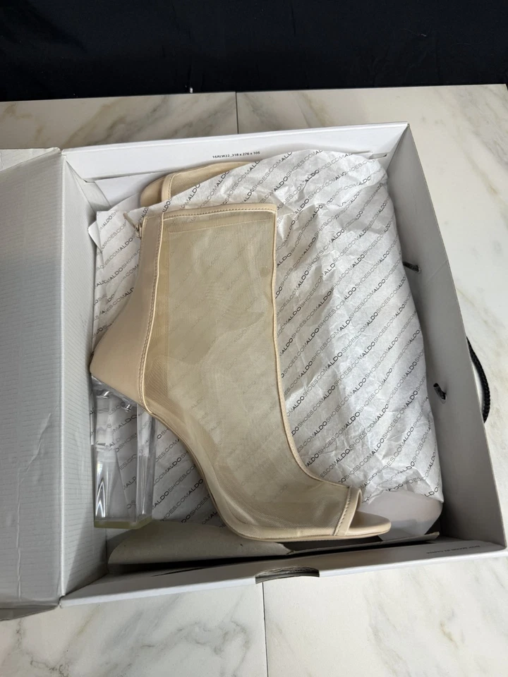 Женские прозрачные блочные каблуки Aldo Yoania с бежевой сеткой с открытым носком размер 11 - Изображение 4 из 4